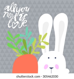 Vector cute bunny with carrot background card template