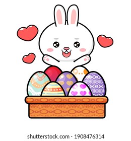 vector cute bunny with colorful easter eggs