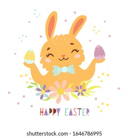 vector cute bunny with easter eggs. easter bunny. cute animal