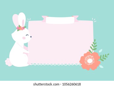 Vector cute bunny illustration with a blank space for text, greeting card template