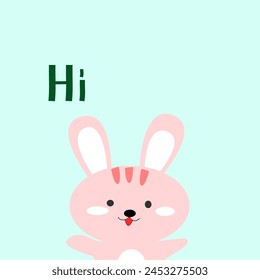 vector with cute bunny say hi on pastel green background  for wallpaper, print, design and gift.