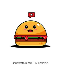 vector cute burger cartoon illustration design. The cute burger design with an outline is suitable for stickers, icons, mascots, logos, clip art, and other graphic purposes