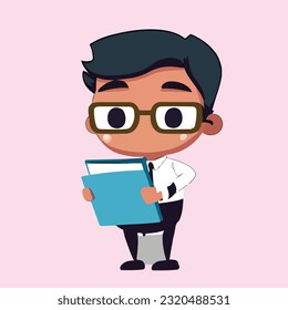 vector cute business people character holding document folder cartoon art illustration