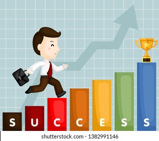 
A Vector of Cute Businessman Climbing Stair to Have a Successful Career