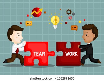 A Vector of Cute Businessman Working on a Great Team Work to be Success