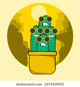 cactus lindo vectorial con cara, ilustración vectorial