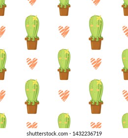 Vector cute cactus pattern with hearts