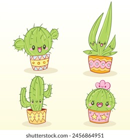 Vector cute cactus and succulent icon pack