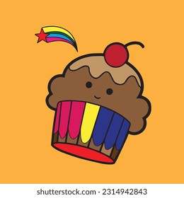 Vector of a cute cake on a yellow background