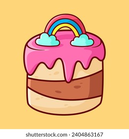 Vector cute Cake with a rainbow illustration cartoon doodle flat colorful line art vector design isolated object icon