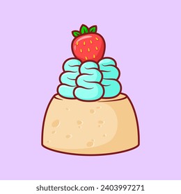 Vector lindo Pastel con fresas ilustración doodle de caricatura línea plana diseño vector de línea aislado icono de objeto