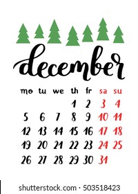 Vector cute calendar for december.