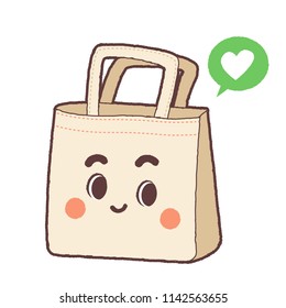 Vector cute canvas tote bag character isolated on white background