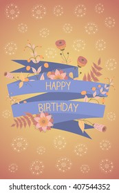 Vector cute card with ribbon and flowers