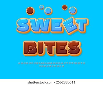 Vector Cute Card Sweet Bites. Stylish Cake Font. Donut style Alphabet Letters and Numbers set