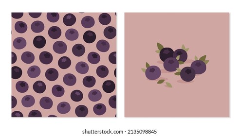 Vector cute cards with blueberry