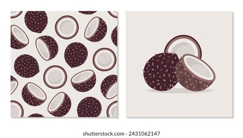 Vector cute cards with coconat fruit