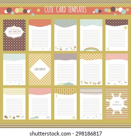 Vector cute cards collection. Scrapbook templates. Childish set. Vintage diary paper background. Notebook frame design