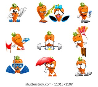 vector cute carrot smile characters funny smiles emotions sport