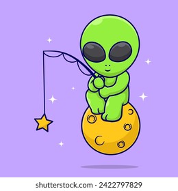 vector cute cartoon alien fishing star in the sky art design