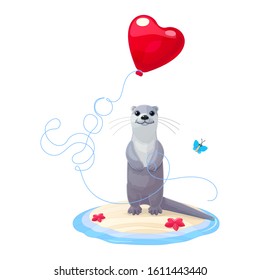 vector cute cartoon animal card. Happy sea otter