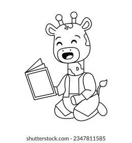 Vector Cute Cartoon Animal Reading Isolated Illustration