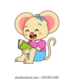 Vector Cute Cartoon Animal Reading Isolated Illustration