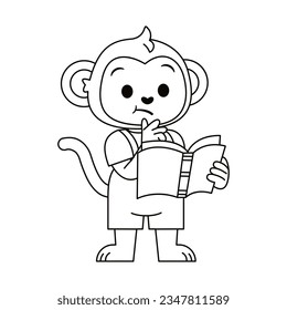 Vector Cute Cartoon Animal Reading Isolated Illustration