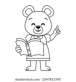 Vector Cute Cartoon Animal Reading Isolated Illustration