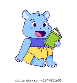Vector Cute Cartoon Animal Reading Isolated Illustration