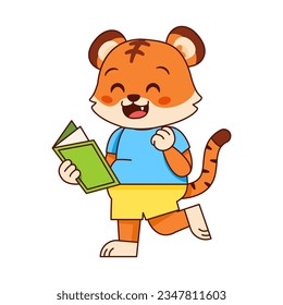 Vector Cute Cartoon Animal Reading Isolated Illustration