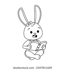 Vector Cute Cartoon Animal Reading Isolated Illustration