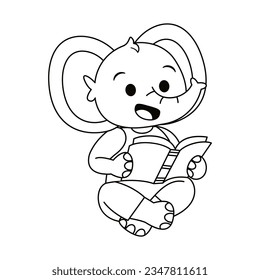 Vector Cute Cartoon Animal Reading Isolated Illustration