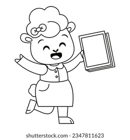 Vector Cute Cartoon Animal Reading Isolated Illustration