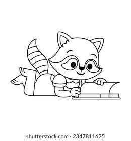 Vector Cute Cartoon Animal Reading Isolated Illustration