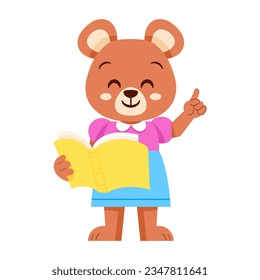 Vector Cute Cartoon Animal Reading Isolated Illustration