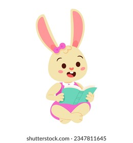 Ilustración aislada de lecturas de animales de dibujos animados de corte vectorial