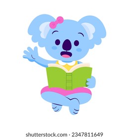 Vector Cute Cartoon Animal Reading Isolated Illustration