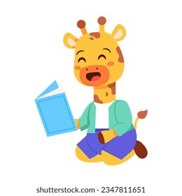 Vector Cute Cartoon Animal Reading Isolated Illustration
