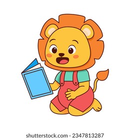Vector Cute Cartoon Animal Reading Isolated Illustration