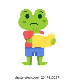 Vector Cute Cartoon Animal Reading Isolated Illustration