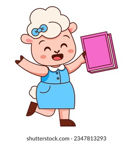 Vector Cute Cartoon Animal Reading Isolated Illustration