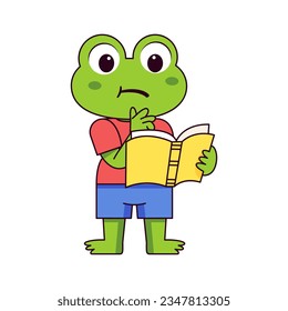 Vector Cute Cartoon Animal Reading Isolated Illustration