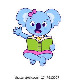 Vector Cute Cartoon Animal Reading Isolated Illustration