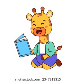 Vector Cute Cartoon Animal Reading Isolated Illustration