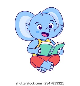 Vector Cute Cartoon Animal Reading Isolated Illustration