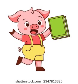 Vector Cute Cartoon Animal Reading Isolated Illustration