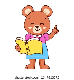 Vector Cute Cartoon Animal Reading Isolated Illustration
