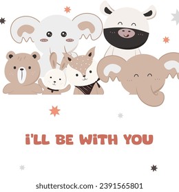 vector cute cartoon animal template card	
