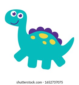 Vector Cute Cartoon Baby turquoise Dinosaur Isolated